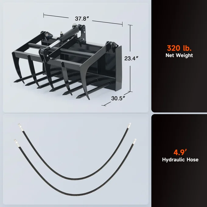 38โณ Heavy-Duty Hydraulic Root Grapple โ For Mini Skid Steers - Image 6